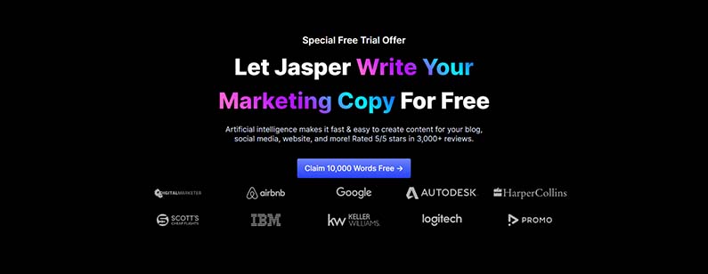 Jasper AI free trial landing page