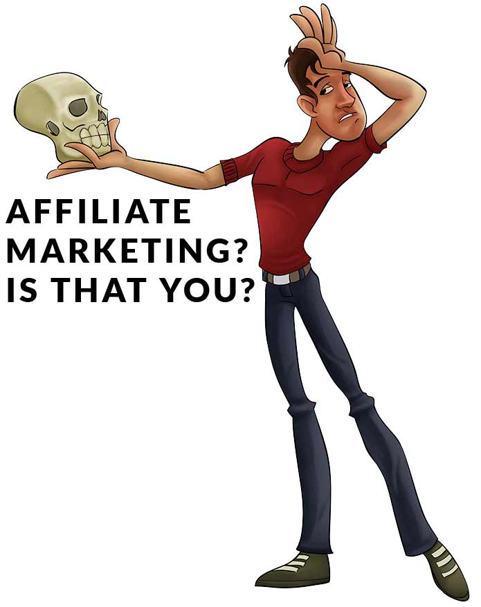 man talking to affiliate marketing skull