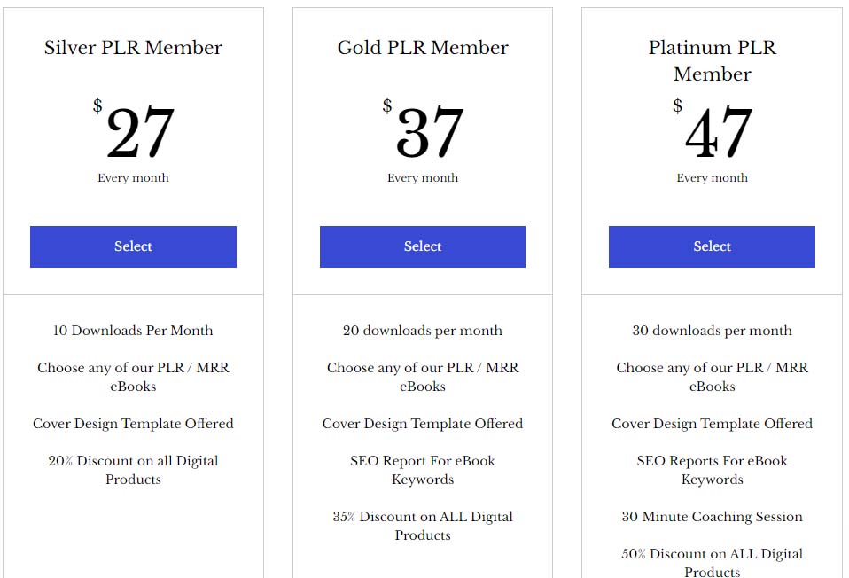 plr ebook supplier membership pricing
