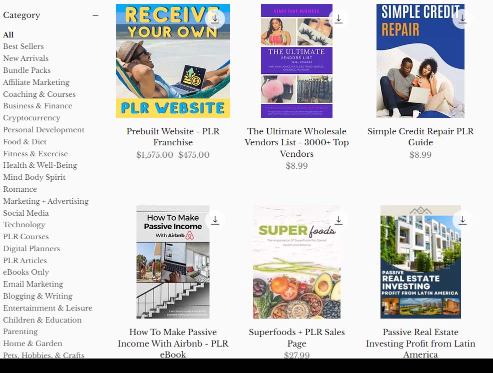 plr ebooks supplier products and categories